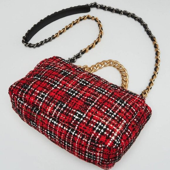 Chanel Red/Black Quilted Tweed Small Chanel 19 Bag - Picture 3 of 9